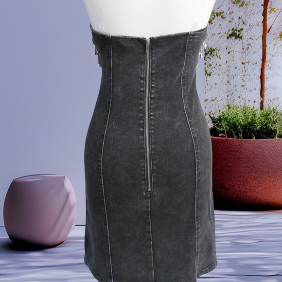 CLOUD TEN LADIES BLACK DENIM BLINGED BODY CON DRESS NWT - Picture 6 of 12